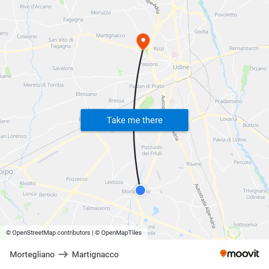 Mortegliano to Martignacco map