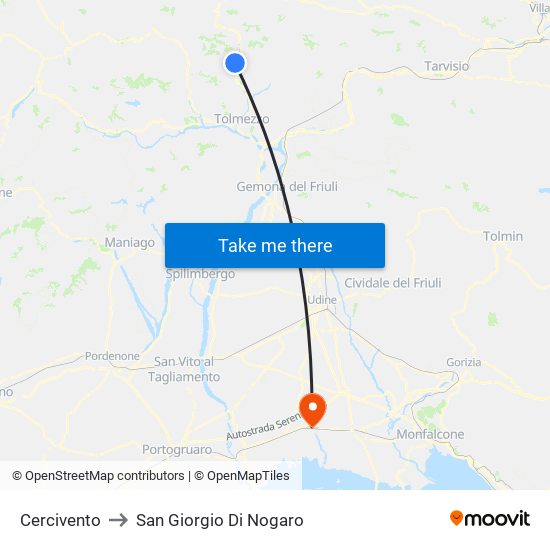 Cercivento to San Giorgio Di Nogaro map