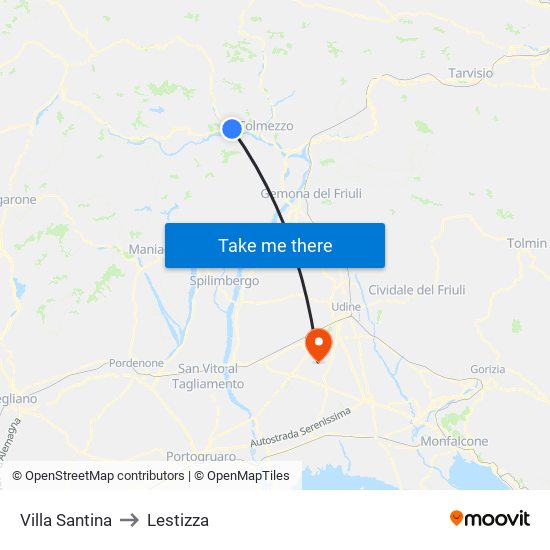 Villa Santina to Lestizza map