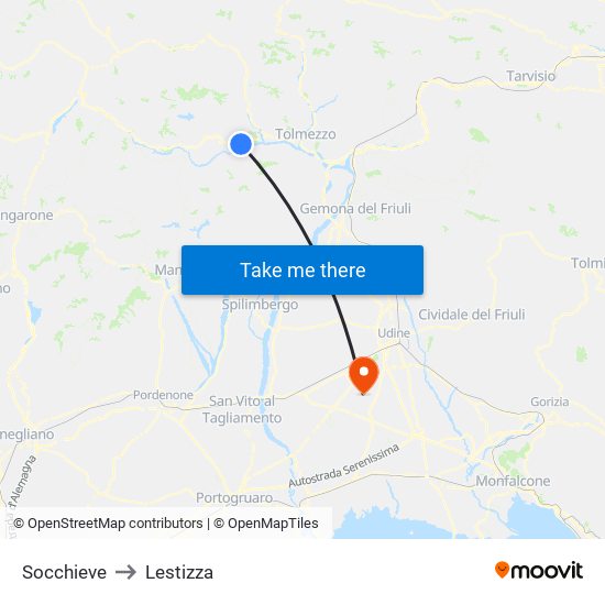 Socchieve to Lestizza map