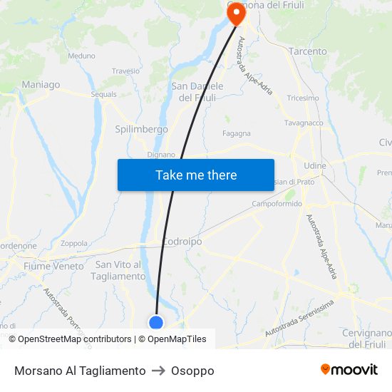 Morsano Al Tagliamento to Osoppo map