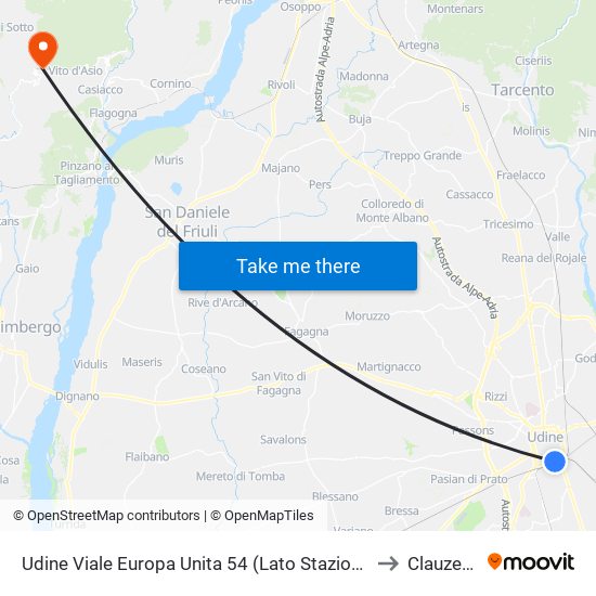 Udine Viale Europa Unita 54 (Lato Stazione Fs) to Clauzetto map