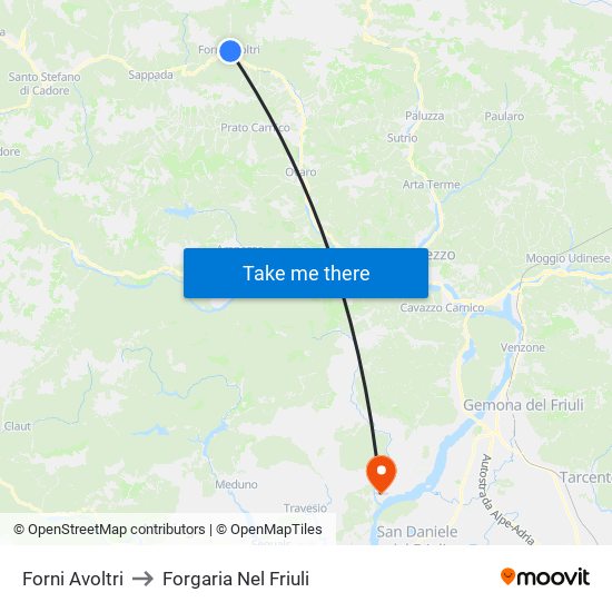 Forni Avoltri to Forgaria Nel Friuli map