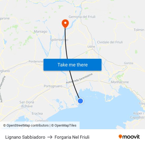 Lignano Sabbiadoro to Forgaria Nel Friuli map