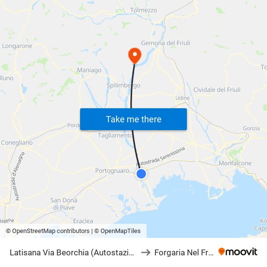 Latisana Via Beorchia (Autostazione) to Forgaria Nel Friuli map