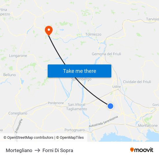 Mortegliano to Forni Di Sopra map