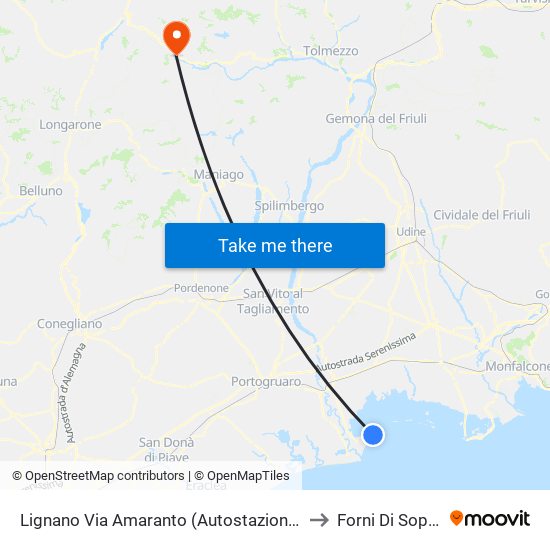 Lignano Via Amaranto (Autostazione) to Forni Di Sopra map