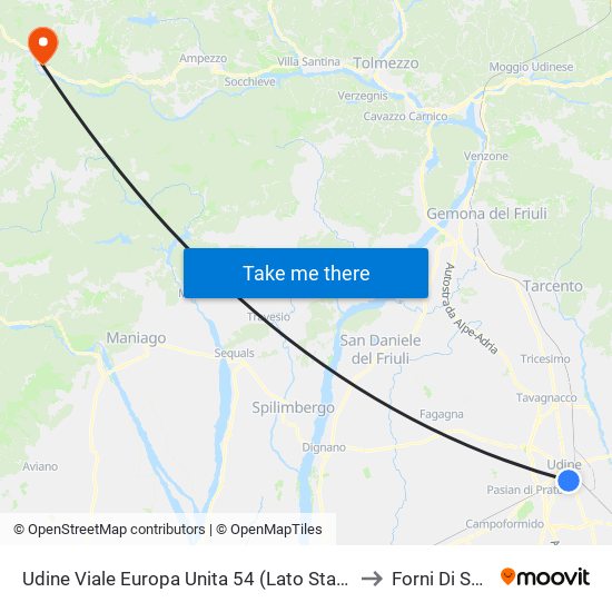 Udine Viale Europa Unita 54 (Lato Stazione Fs) to Forni Di Sopra map