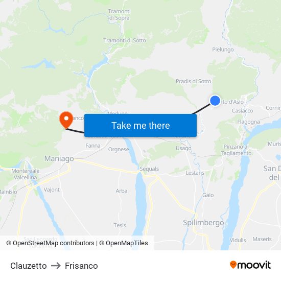 Clauzetto to Frisanco map