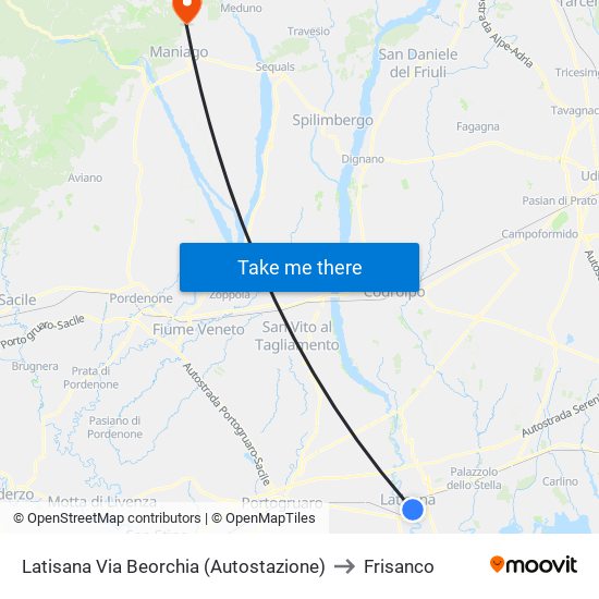 Latisana Via Beorchia (Autostazione) to Frisanco map