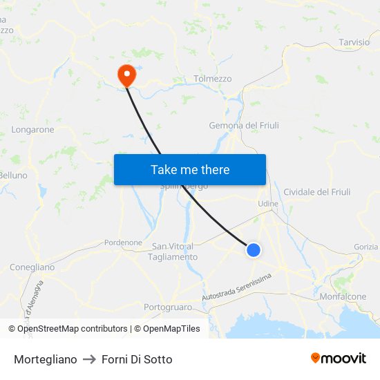 Mortegliano to Forni Di Sotto map
