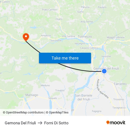 Gemona Del Friuli to Forni Di Sotto map