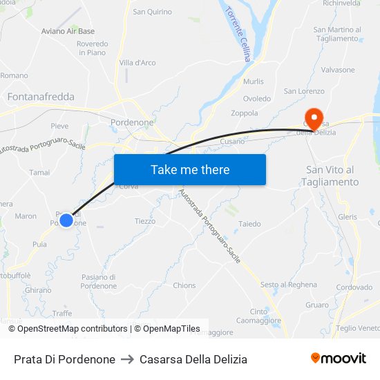 Prata Di Pordenone to Casarsa Della Delizia map