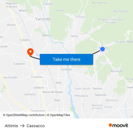 Attimis to Cassacco map