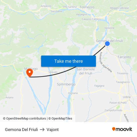 Gemona Del Friuli to Vajont map
