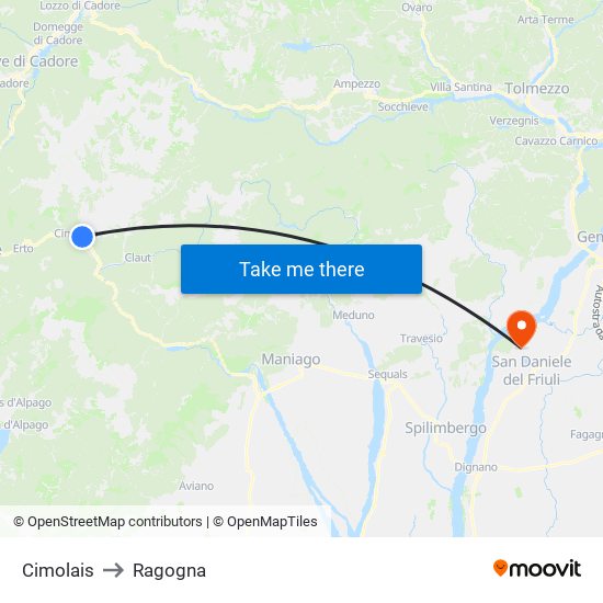 Cimolais to Ragogna map