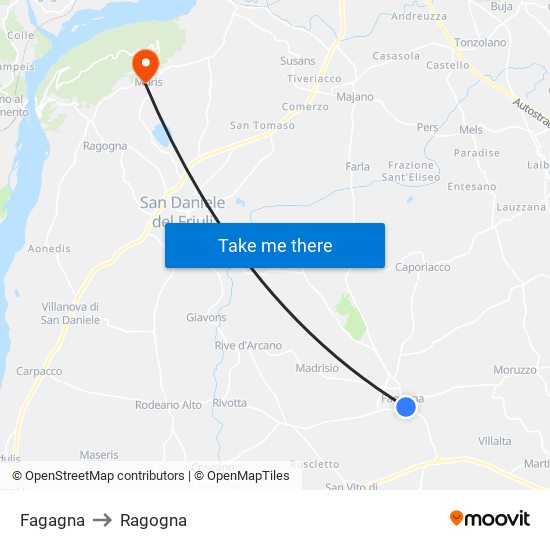 Fagagna to Ragogna map