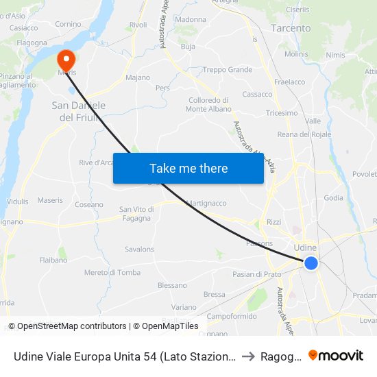 Udine Viale Europa Unita 54 (Lato Stazione Fs) to Ragogna map