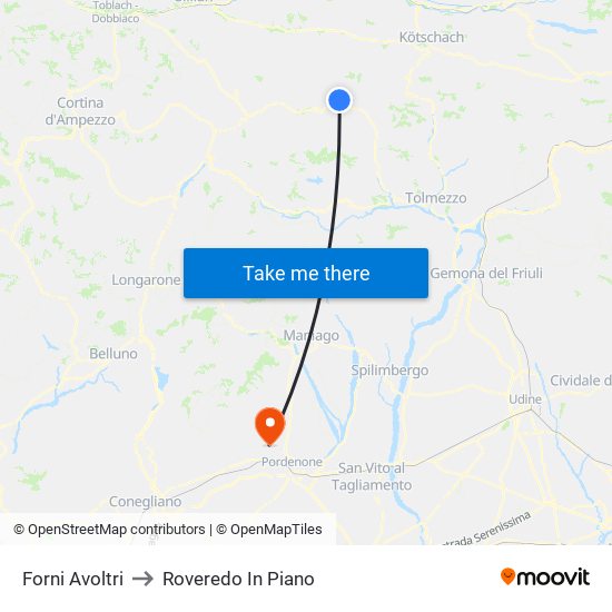 Forni Avoltri to Roveredo In Piano map