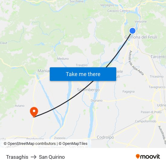 Trasaghis to San Quirino map