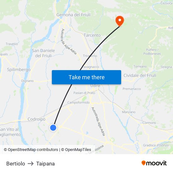 Bertiolo to Taipana map