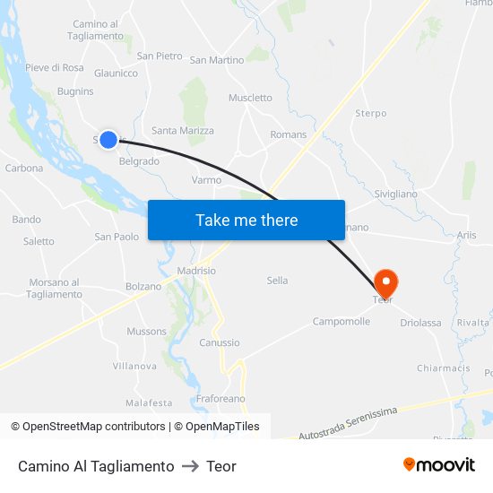 Camino Al Tagliamento to Teor map