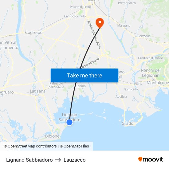 Lignano Sabbiadoro to Lauzacco map