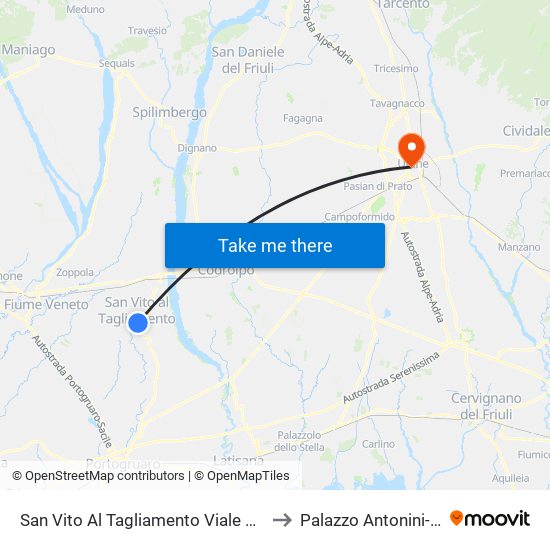 San Vito Al Tagliamento Viale Del Mattino 10 to Palazzo Antonini-Cernazai map