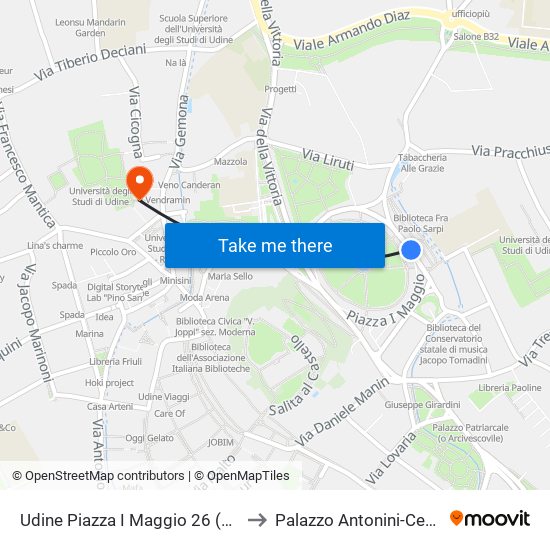 Udine Piazza I Maggio 26 (Stellini) to Palazzo Antonini-Cernazai map