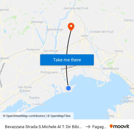 Bevazzana Strada S.Michele Al T. Dir Bibione to Fagagna map