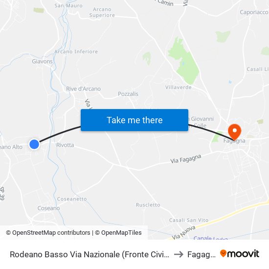 Rodeano Basso Via Nazionale (Fronte Civico 33) to Fagagna map