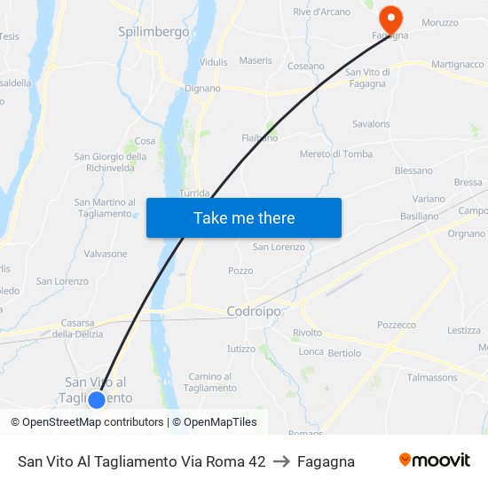 San Vito Al Tagliamento Via Roma 42 to Fagagna map
