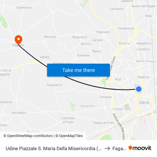 Udine Piazzale S. Maria Della Misericordia (Fronte Ospedale) to Fagagna map