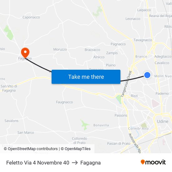 Feletto Via 4 Novembre 40 to Fagagna map