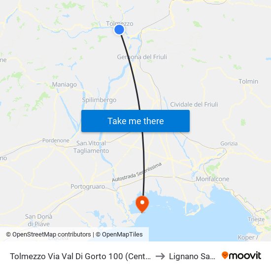 Tolmezzo Via Val Di Gorto 100 (Centrale Enel, Direz. Udine) to Lignano Sabbiadoro map