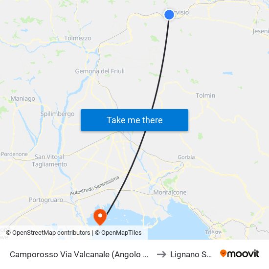 Camporosso Via Valcanale (Angolo Via Monte Nero, Dir. Udine) to Lignano Sabbiadoro map