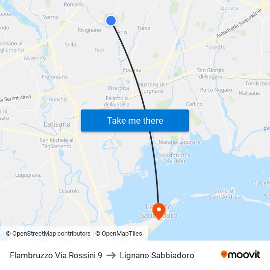 Flambruzzo Via Rossini 9 to Lignano Sabbiadoro map