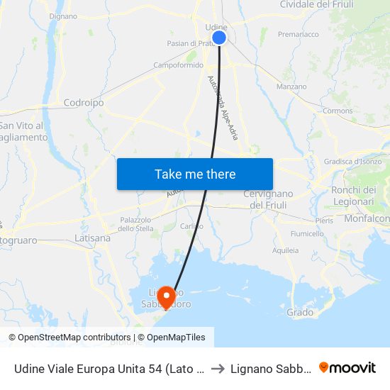 Udine Viale Europa Unita 54 (Lato Stazione Fs) to Lignano Sabbiadoro map