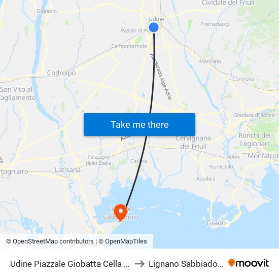 Udine Piazzale Giobatta Cella 59 to Lignano Sabbiadoro map
