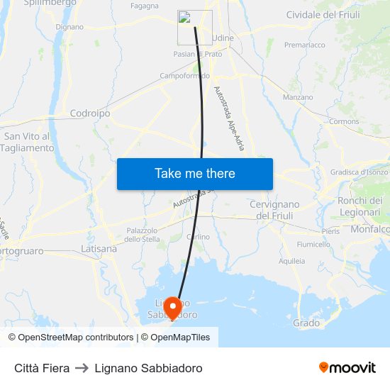 Città Fiera to Lignano Sabbiadoro map