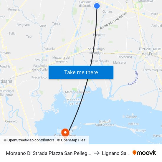 Morsano Di Strada Piazza San Pellegrino (Centro, Dir.Gonars) to Lignano Sabbiadoro map