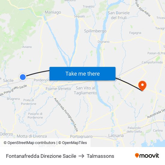 Fontanafredda Direzione Sacile to Talmassons map