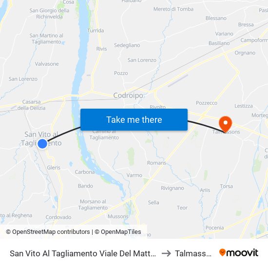 San Vito Al Tagliamento Viale Del Mattino 10 to Talmassons map
