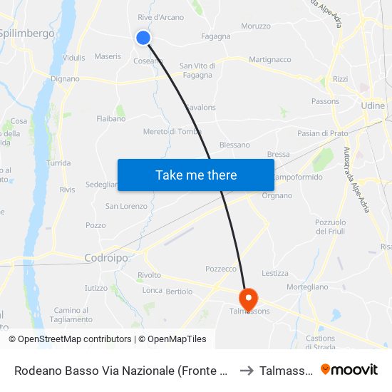 Rodeano Basso Via Nazionale (Fronte Civico 33) to Talmassons map