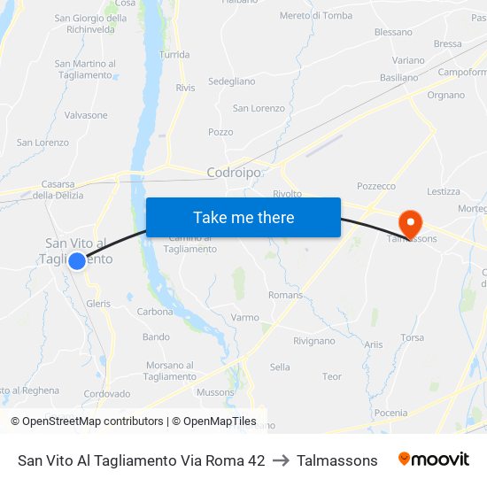 San Vito Al Tagliamento Via Roma 42 to Talmassons map