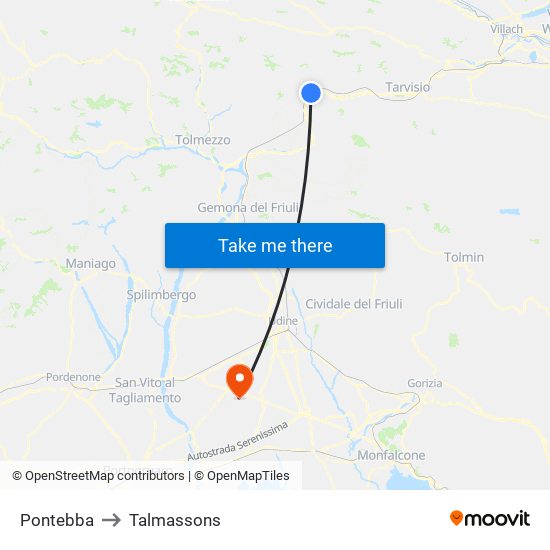 Pontebba to Talmassons map