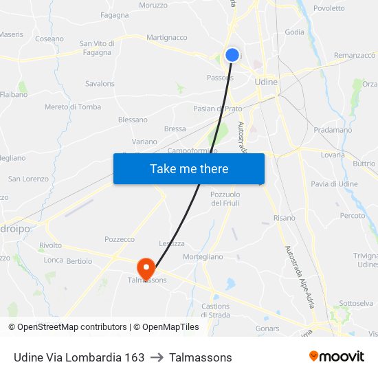 Udine Via Lombardia 163 to Talmassons map