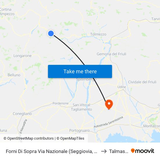 Forni Di Sopra Via Nazionale (Seggiovia, Direzione Cadore) to Talmassons map