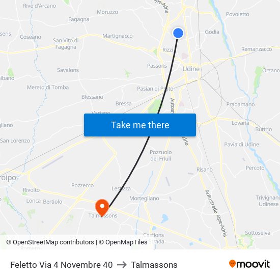 Feletto Via 4 Novembre 40 to Talmassons map