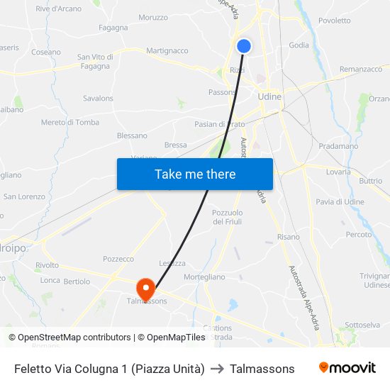 Feletto Via Colugna 1 (Piazza Unità) to Talmassons map